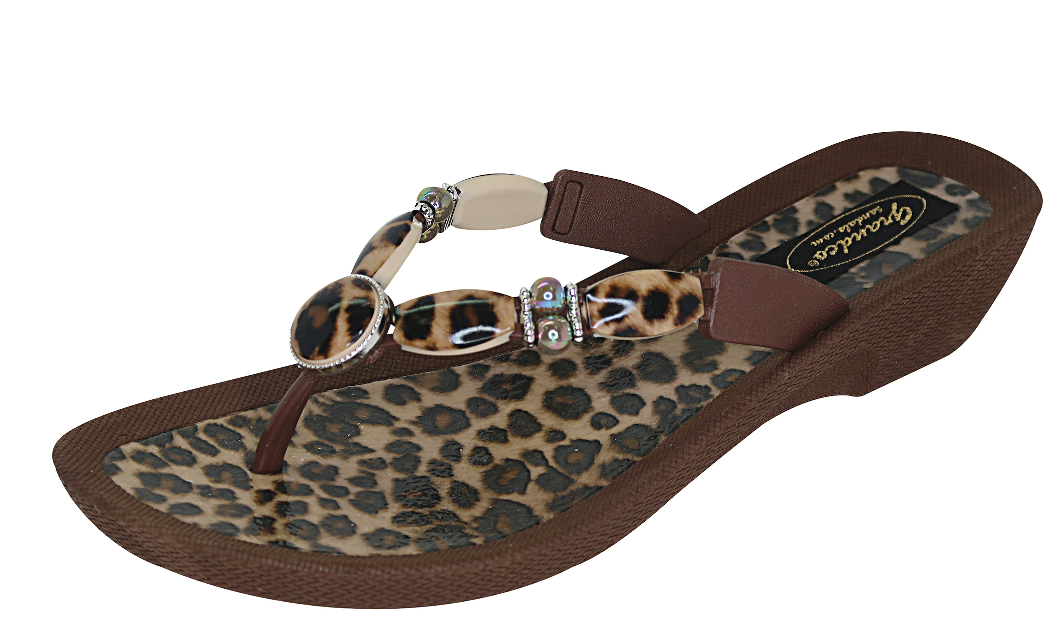 Grandco Women's Leopard Thong Sandals - Beaded Summer Beach
