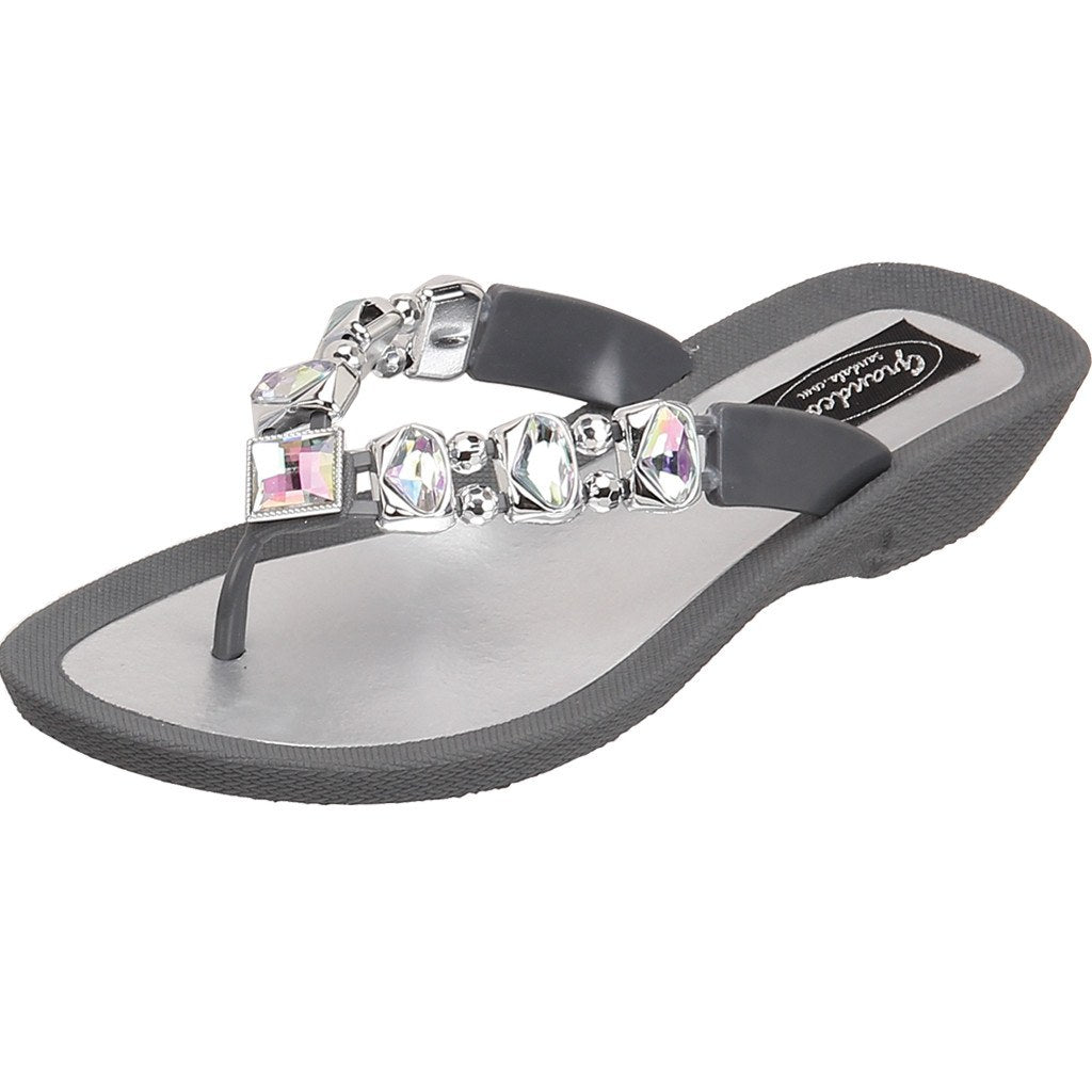 Grandco Women's AB Deluxe Thong Sandals - Sparkly Jeweled Summer Beach ...
