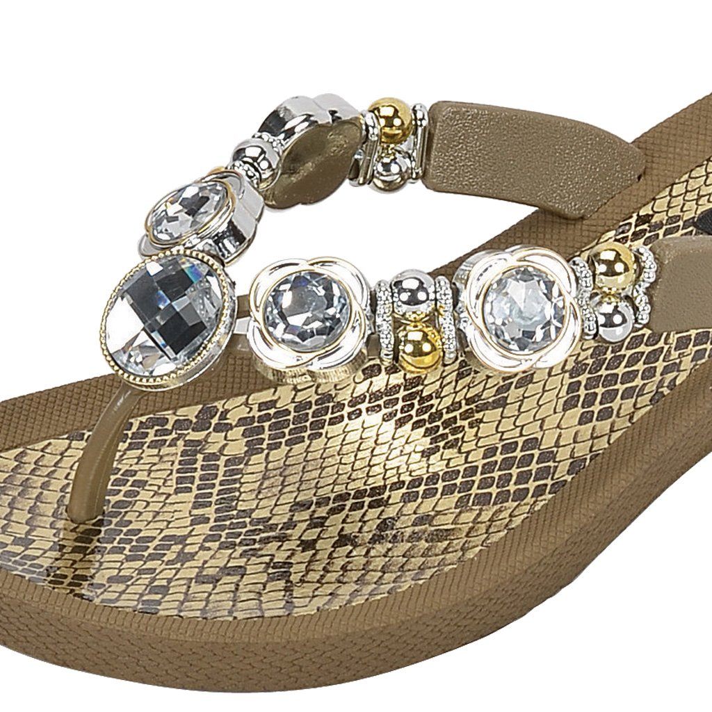 Grandco Sandals Viper 28214 - Khaki Close Up Jeweled Sandals