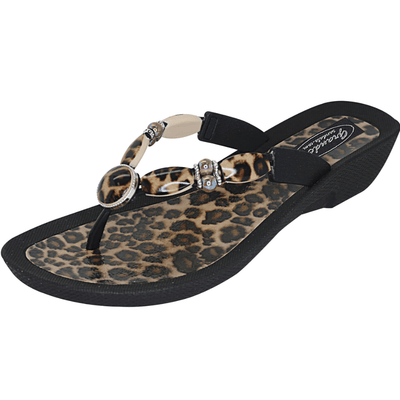 Grandco Women's Leopard Thong Sandals - Beaded Summer Beach Sandal ...
